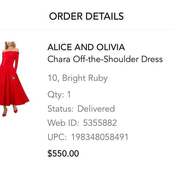 Alice + Olivia Red Off-Shoulder Long Sleeve A-Line Dress - Picture 5 of 13